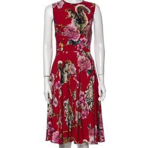 Dolce & Gabbana Red Floral and Animal Print Midi Dress